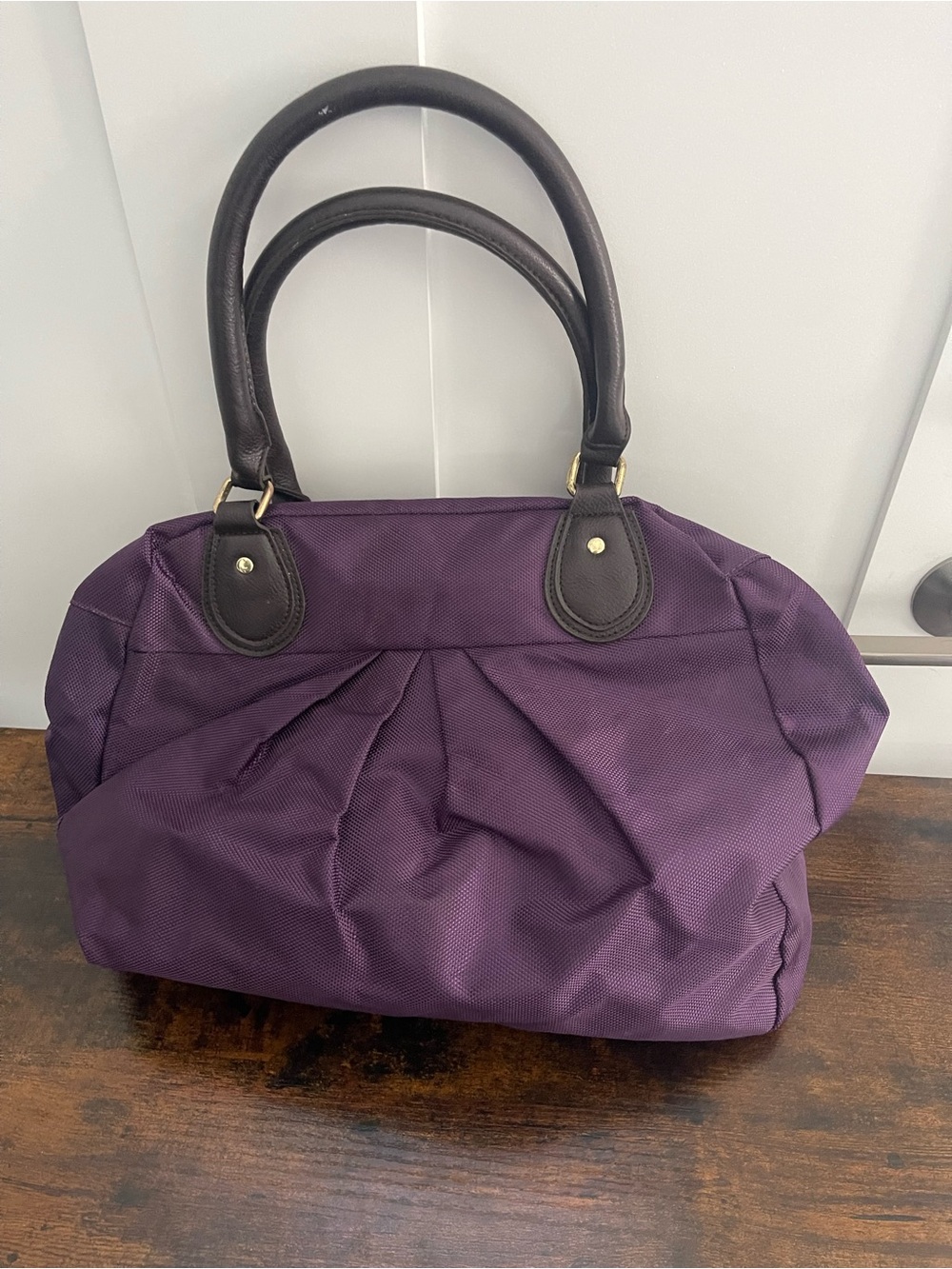 Everyday Purple Tote with Dark Brown Handles